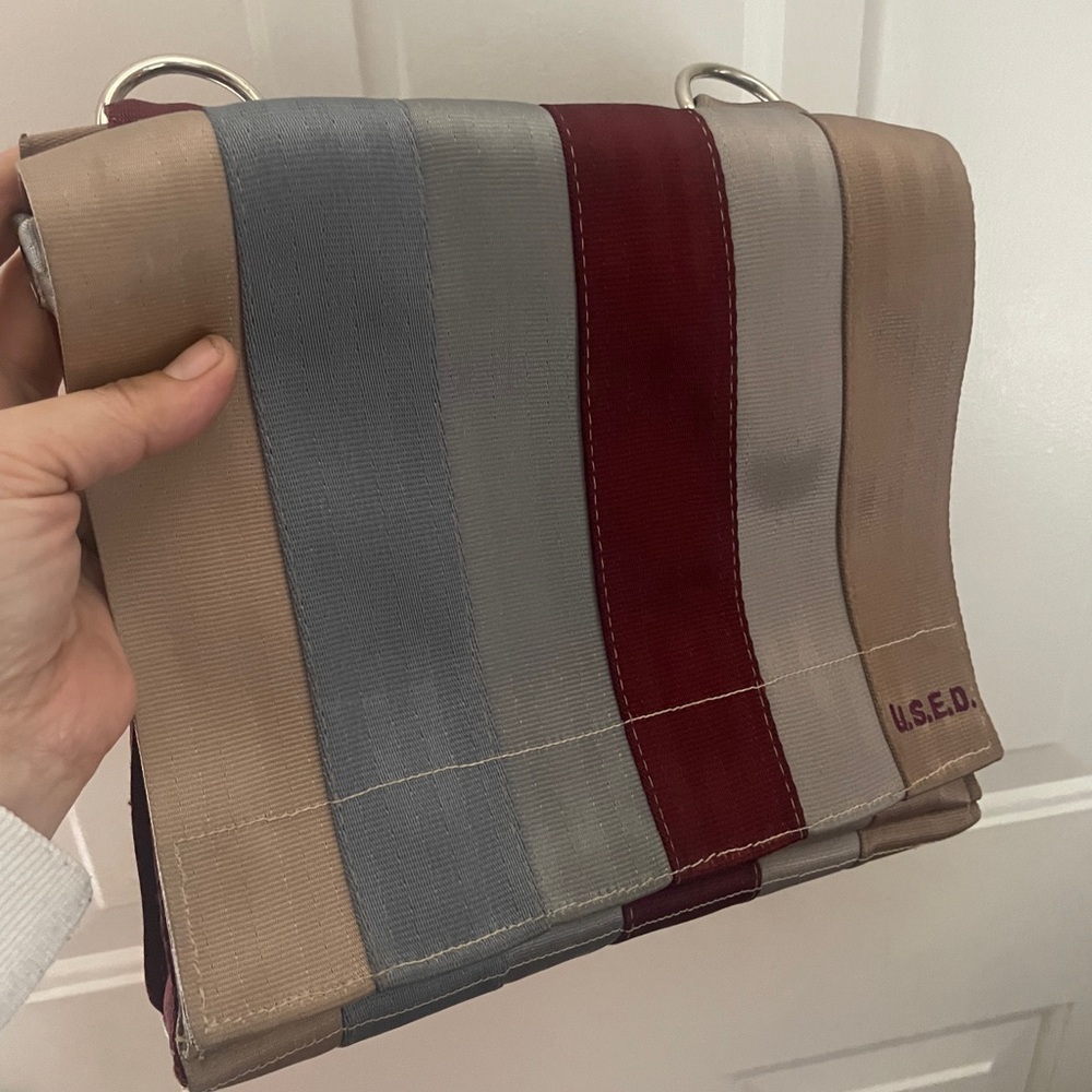 Real Seatbelts recycled into a Multicolor Striped Bag